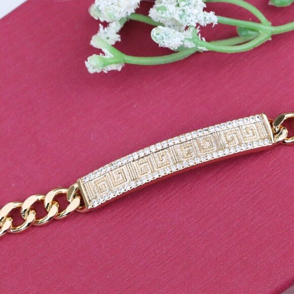 "Elegant Rose Gold Bracelet with Greek Key and CZ Detailing, XPBL0840 - Picture 12 of 12